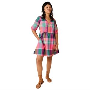 Tea Collection Mini Wrap Dress In Carnival Madras Plaid Size Medium NWT